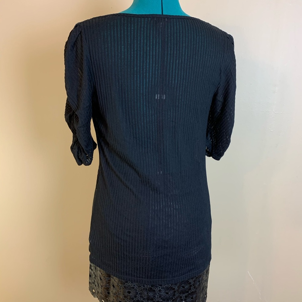 Sheer Ribbed Top With Puffed Sleeves - Picture 3 of 6